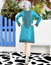 Junaid Jamshad Teal Raw Silk Kurti