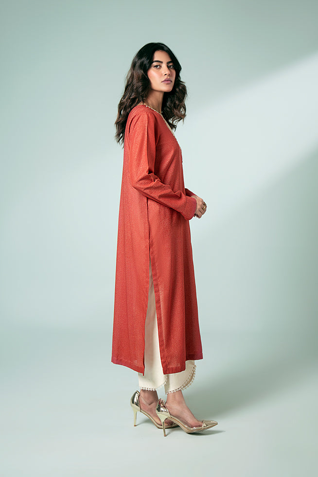 Pret Collection - Fozia Khalid - Basics Vol 3 - Rust Embroidered Kurta