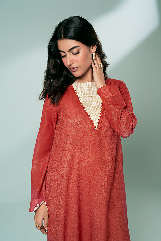 Pret Collection - Fozia Khalid - Basics Vol 3 - Rust Embroidered Kurta