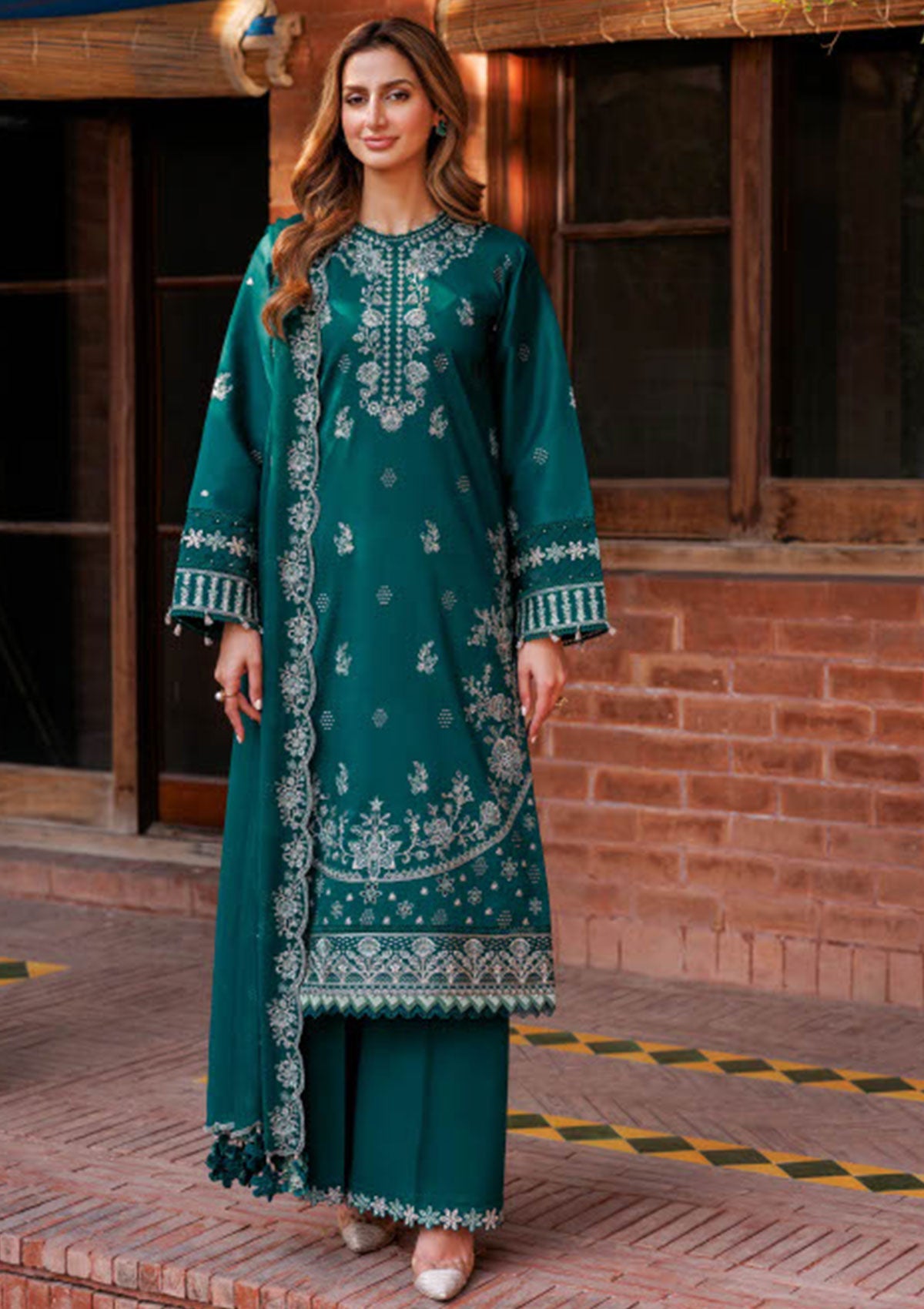 Lawn Collection - Farasha - Kaavish - FK24#08 - TEAL GARLAND