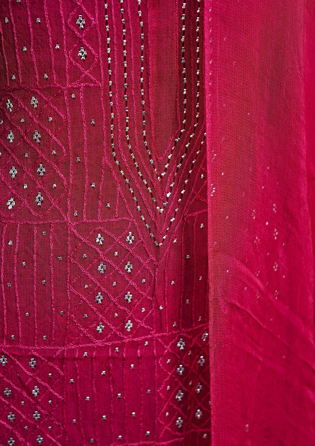 Winter Collection - Riwaj - Bamber Chikankari W/ Mukesh Work - D Magenta