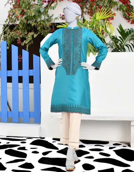 Junaid Jamshad Teal Raw Silk Kurti