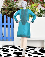 Junaid Jamshad Teal Raw Silk Kurti