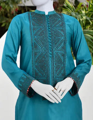 Junaid Jamshad Teal Raw Silk Kurti