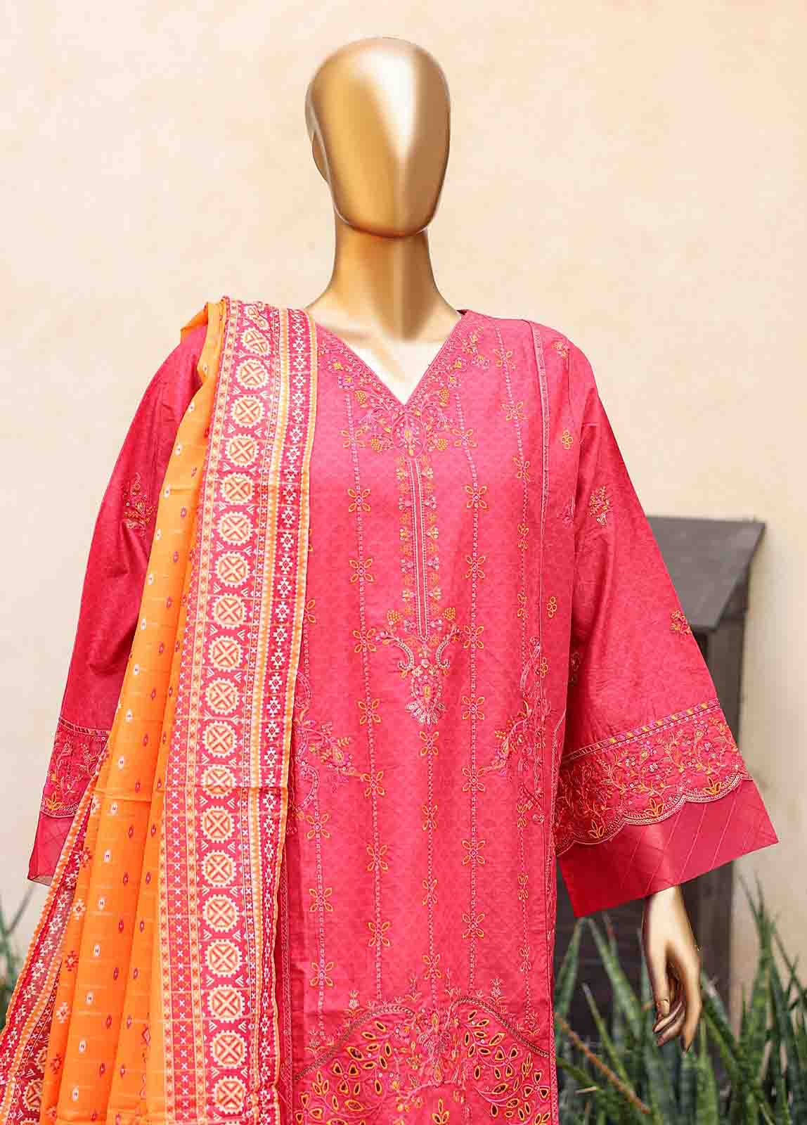 SMLF-EMB-448 B - 3 Piece Embroidered Stitched Suit
